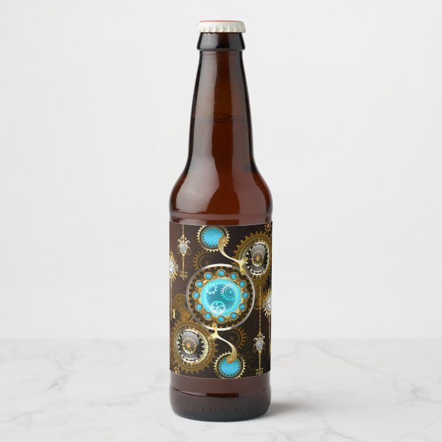 Steampunk Rusty Background with Turquoise Lenses Beer Bottle Label (Front)