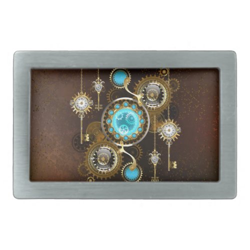 Steampunk Rusty Background with Turquoise Lenses Belt Buckle