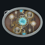 Steampunk Rusty Background with Turquoise Lenses Belt Buckle<br><div class="desc">Turquoise lenses with an antique watch with brass gears and golden keys on rusty,  brown background. Steampunk style.</div>