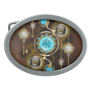 Steampunk Rusty Background with Turquoise Lenses Belt Buckle