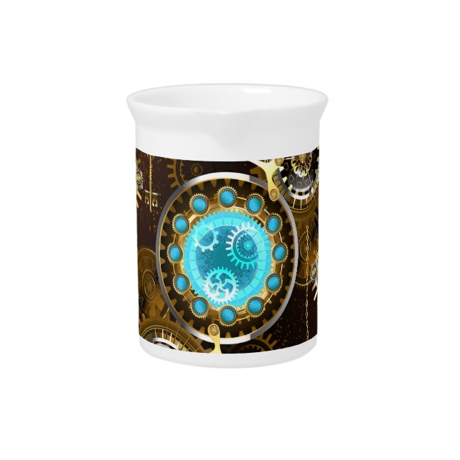 Steampunk Rusty Background with Turquoise Lenses Beverage Pitcher (Front)