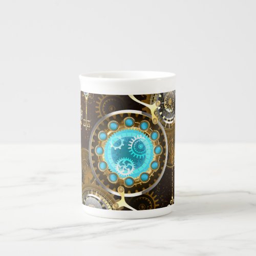 Steampunk Rusty Background with Turquoise Lenses Bone China Mug