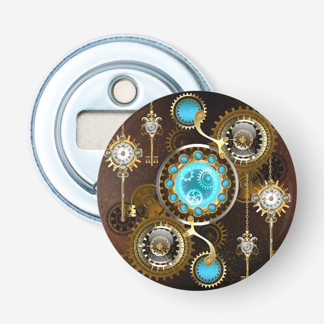 Steampunk Rusty Background with Turquoise Lenses Bottle Opener (Front)