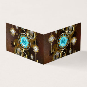 Steampunk Rusty Background with Turquoise Lenses Business Card