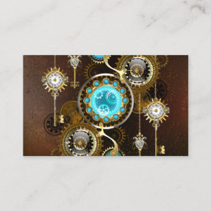 Steampunk Rusty Background with Turquoise Lenses Business Card