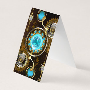 Steampunk Rusty Background with Turquoise Lenses Business Card
