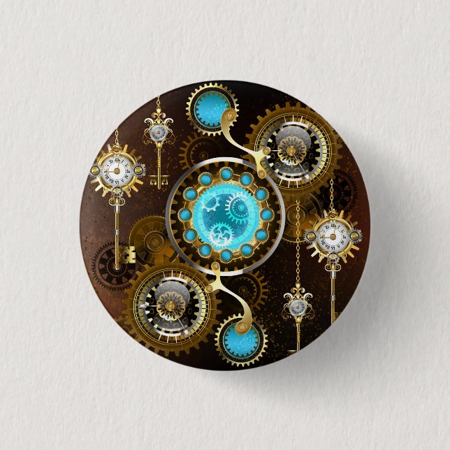 Steampunk Rusty Background with Turquoise Lenses Button (Front)