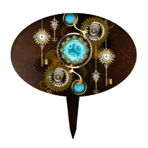 Steampunk Rusty Background with Turquoise Lenses Cake Topper