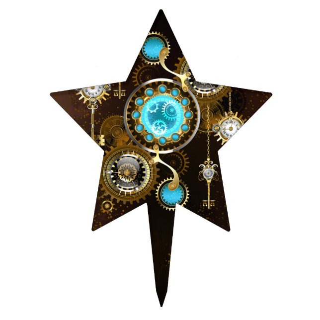 Steampunk Rusty Background with Turquoise Lenses Cake Topper (Front)