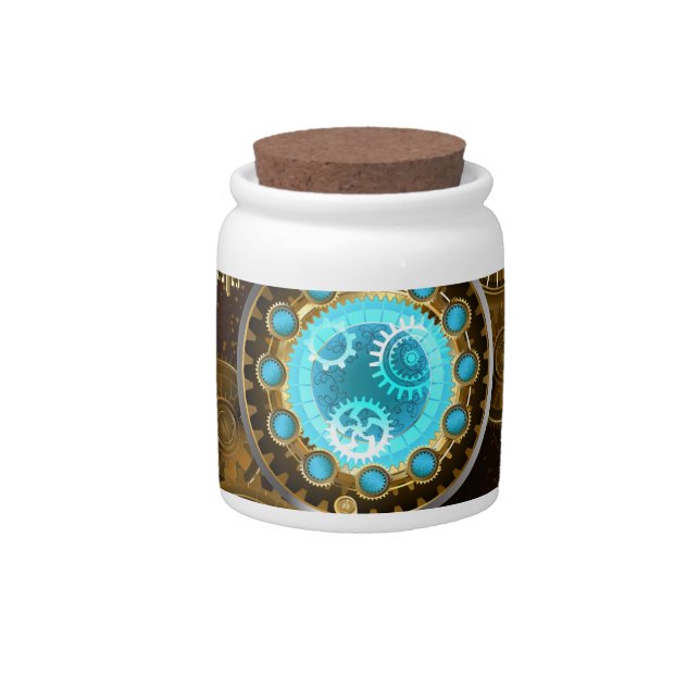 Steampunk Rusty Background with Turquoise Lenses Candy Jar (Front)