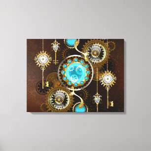 Steampunk Rusty Background with Turquoise Lenses Canvas Print