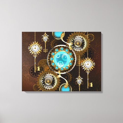 Steampunk Rusty Background with Turquoise Lenses Canvas Print