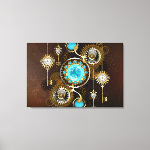 Steampunk Rusty Background with Turquoise Lenses Canvas Print
