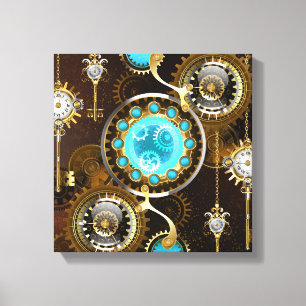 Steampunk Rusty Background with Turquoise Lenses Canvas Print