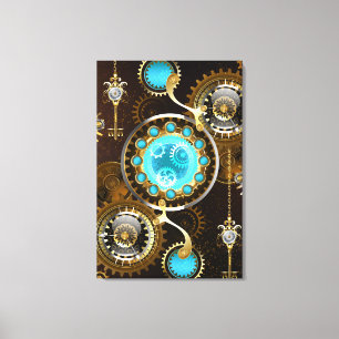 Steampunk Rusty Background with Turquoise Lenses Canvas Print