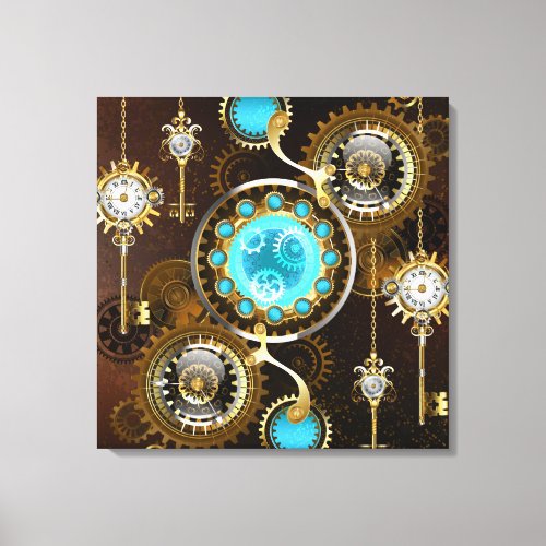 Steampunk Rusty Background with Turquoise Lenses Canvas Print