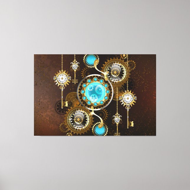Steampunk Rusty Background with Turquoise Lenses Canvas Print (Front)