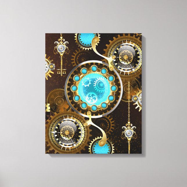 Steampunk Rusty Background with Turquoise Lenses Canvas Print (Front)