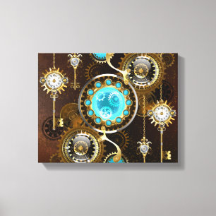 Steampunk Rusty Background with Turquoise Lenses Canvas Print