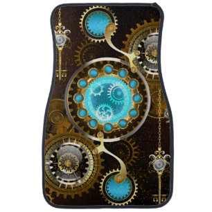 Steampunk Rusty Background with Turquoise Lenses Car Floor Mat