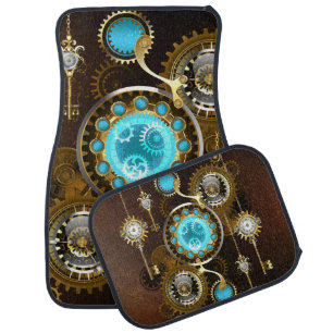 Steampunk Rusty Background with Turquoise Lenses Car Floor Mat