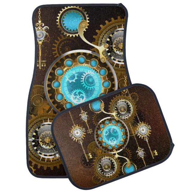 Steampunk Rusty Background with Turquoise Lenses Car Floor Mat (Set)