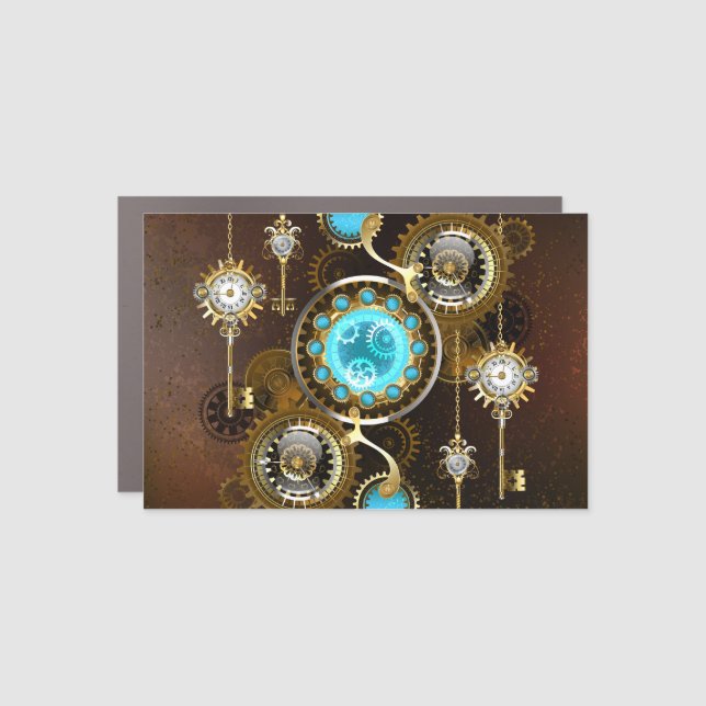 Steampunk Rusty Background with Turquoise Lenses Car Magnet (Front)
