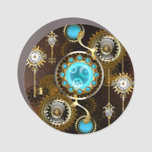 Steampunk Rusty Background with Turquoise Lenses Car Magnet