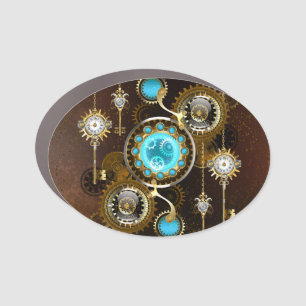Steampunk Rusty Background with Turquoise Lenses Car Magnet