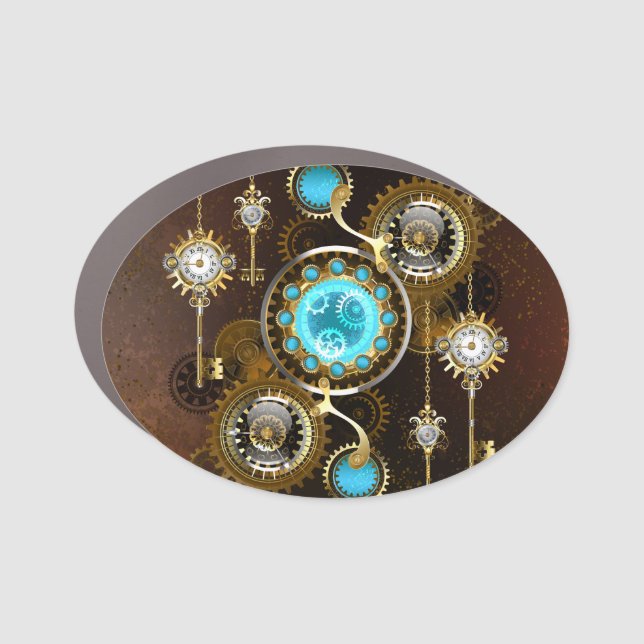 Steampunk Rusty Background with Turquoise Lenses Car Magnet (Front)