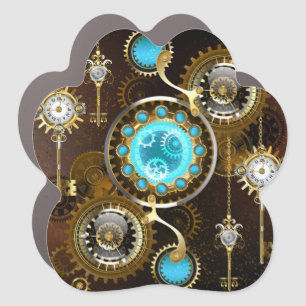 Steampunk Rusty Background with Turquoise Lenses Car Magnet