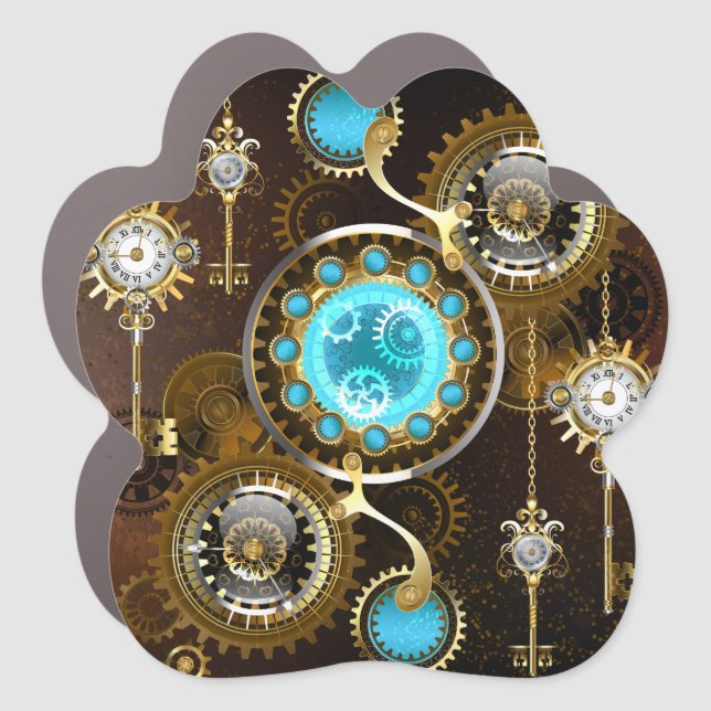Steampunk Rusty Background with Turquoise Lenses Car Magnet (Front)