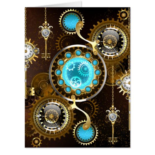 Steampunk Rusty Background with Turquoise Lenses Card