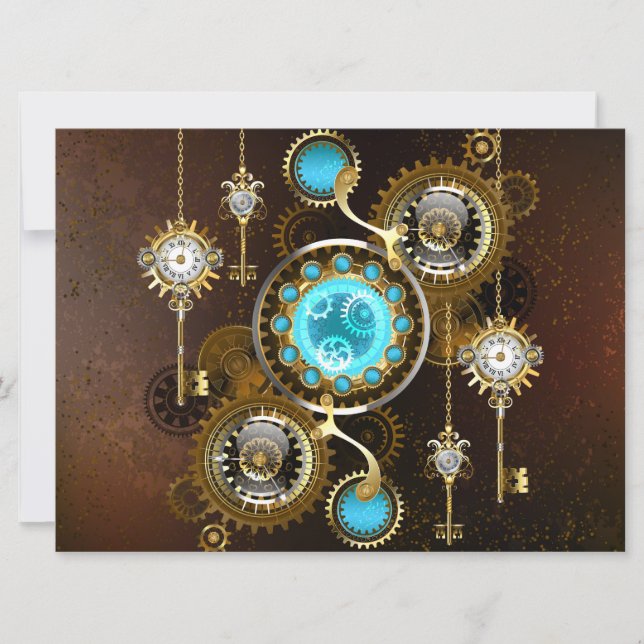 Steampunk Rusty Background with Turquoise Lenses Card (Front)
