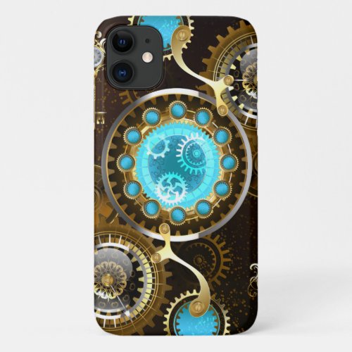 Steampunk Rusty Background with Turquoise Lenses iPhone 11 Case