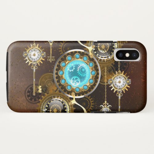 Steampunk Rusty Background with Turquoise Lenses iPhone XS Case