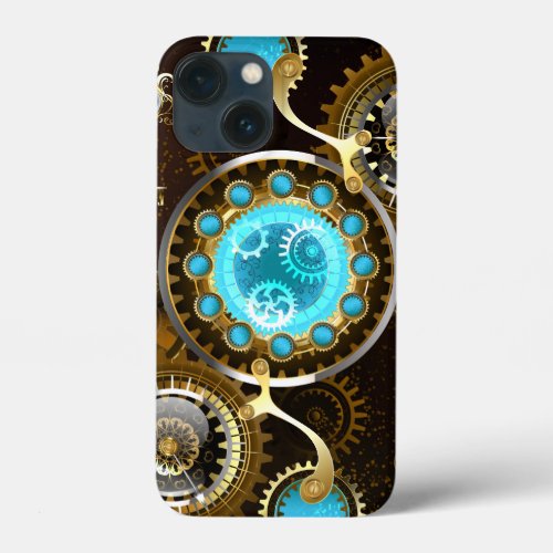 Steampunk Rusty Background with Turquoise Lenses iPhone 13 Mini Case