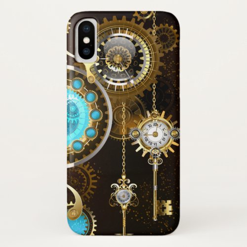 Steampunk Rusty Background with Turquoise Lenses iPhone X Case