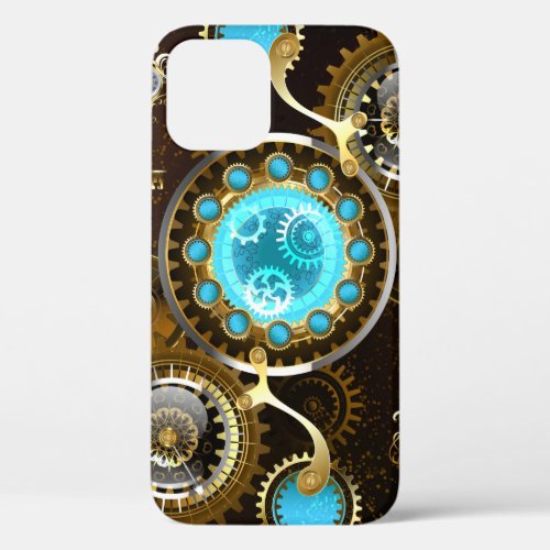 Steampunk Rusty Background with Turquoise Lenses iPhone 12 Case