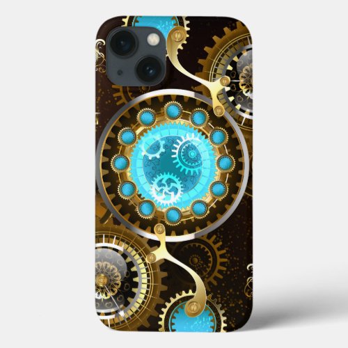 Steampunk Rusty Background with Turquoise Lenses iPhone 13 Case