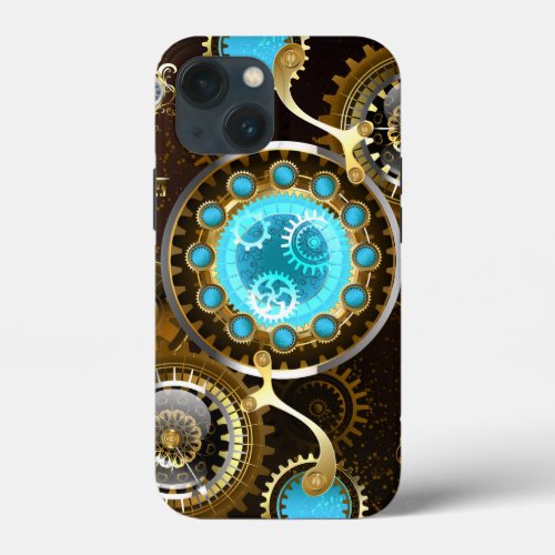 Steampunk Rusty Background with Turquoise Lenses iPhone 13 Mini Case