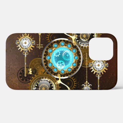 Steampunk Rusty Background with Turquoise Lenses iPhone 12 Case