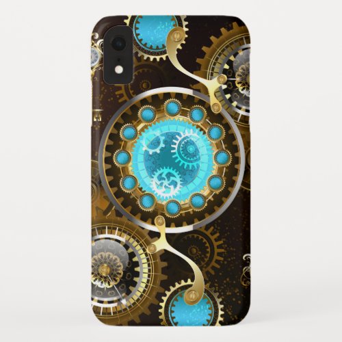 Steampunk Rusty Background with Turquoise Lenses iPhone XR Case