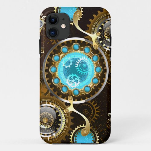 Steampunk Rusty Background with Turquoise Lenses iPhone 11 Case