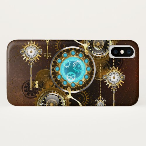 Steampunk Rusty Background with Turquoise Lenses iPhone XS Case