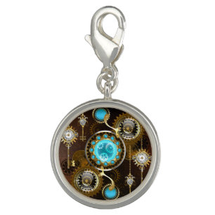 Steampunk Rusty Background with Turquoise Lenses Charm