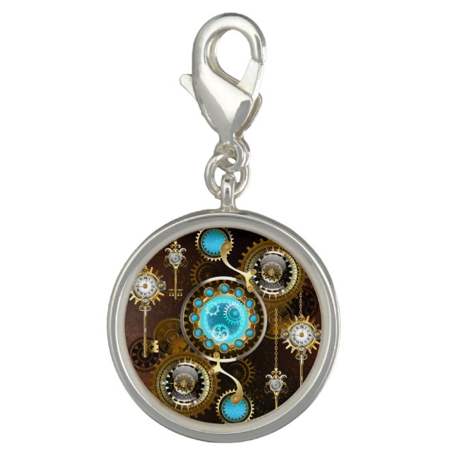 Steampunk Rusty Background with Turquoise Lenses Charm (Front)