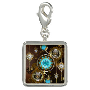 Steampunk Rusty Background with Turquoise Lenses Charm