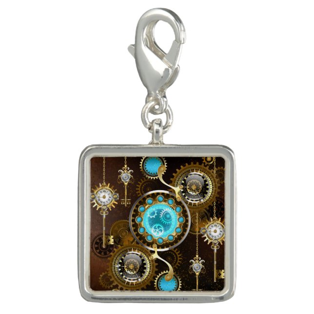 Steampunk Rusty Background with Turquoise Lenses Charm (Front)