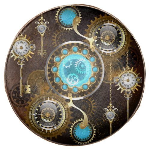 Steampunk Rusty Background with Turquoise Lenses Chocolate Covered Oreo